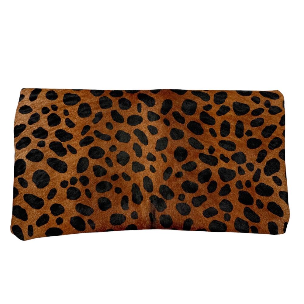 Clare Vivier Calf Hair Leopard Print Top Zip Foldover Clutch Handbag Brown Black - Picture 4 of 11